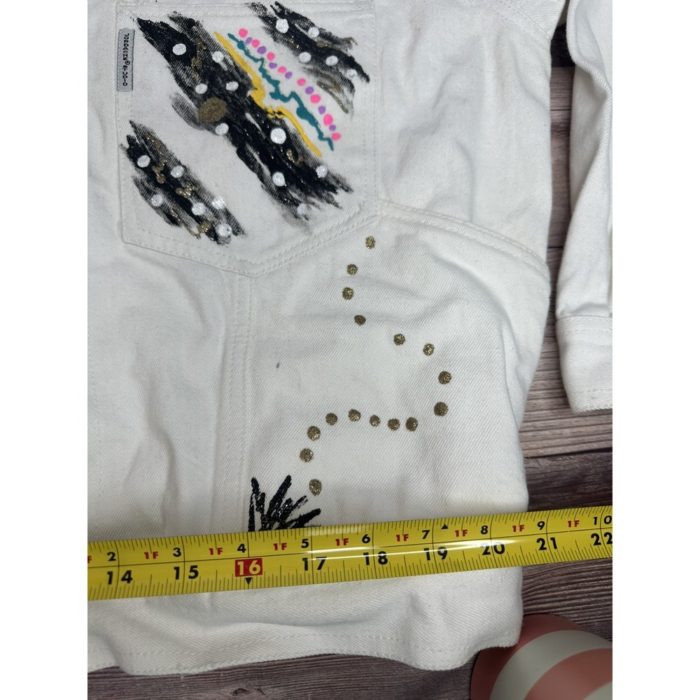Vintage Jordache Studio 80s Painted White Denim Jacket‎ Size L - Picture 12 of 13